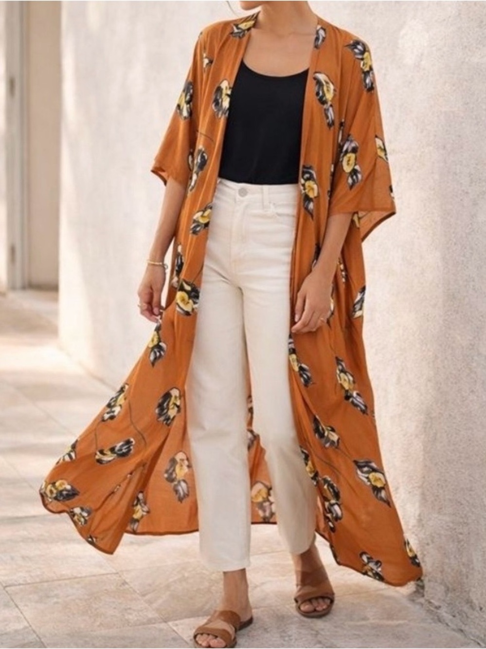Anthropologie Bel Kazan Lois Floral Coastal Resortwear Boho Kimono Duster OS